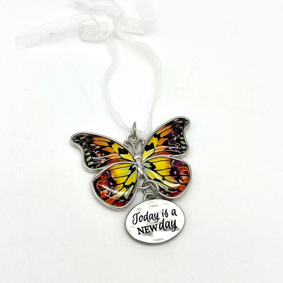 Butterfly Ornament Today is‎ a New Day Charm Ribbon Hanger - Picture 1 of 3